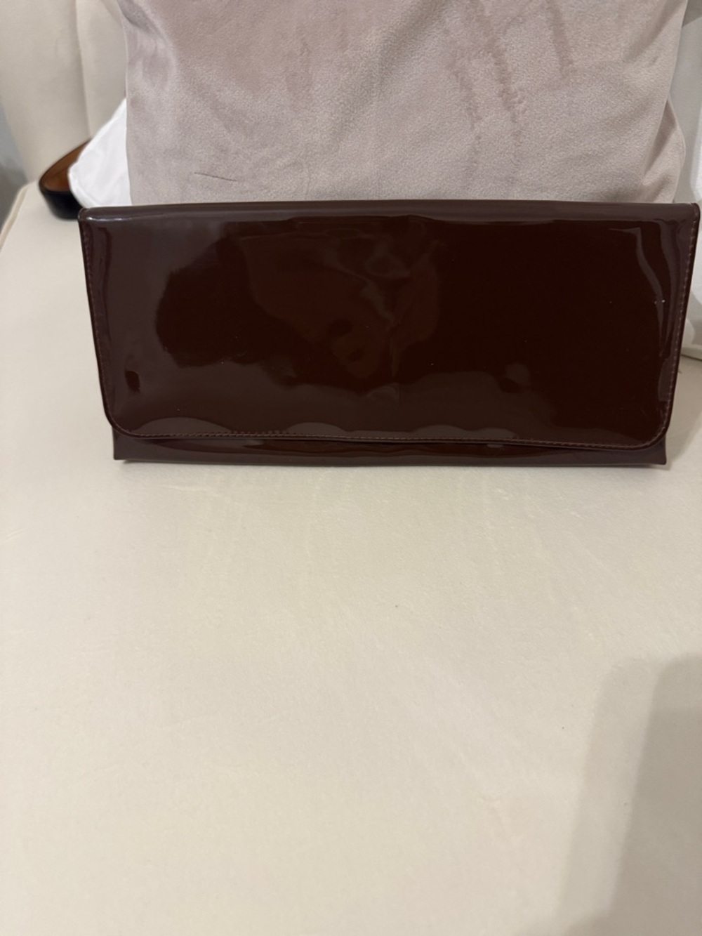 Vintage Patent Leather Fold-Over Clutch in Deep Brown